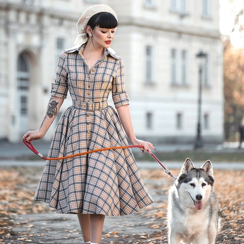 British Retro Plaid Dress